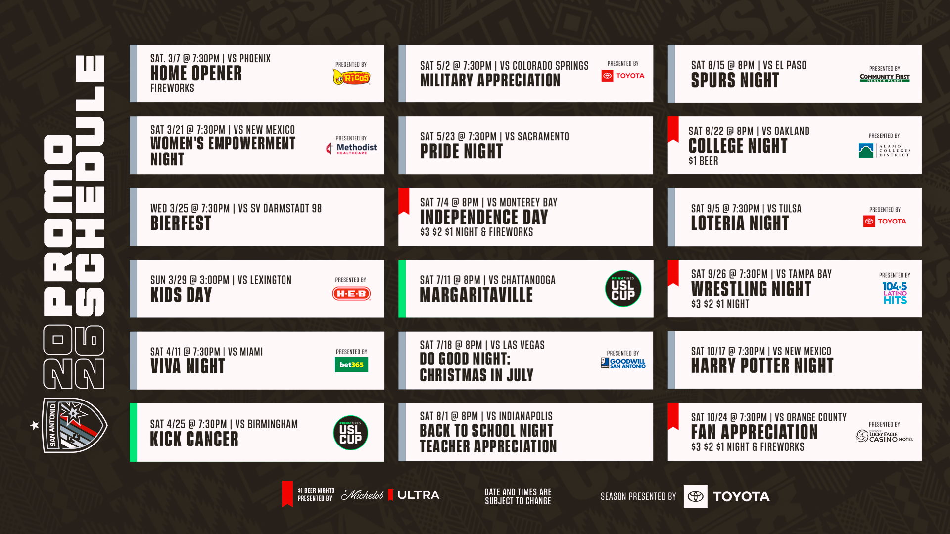 SAN ANTONIO FC ANNOUNCES 2026 PROMOTIONAL NIGHT SCHEDULE featured image